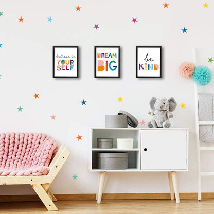Framed Watercolor Words Inspirational Quote Art Prints Set of 3 (8”X10”)-Ready To Hang-Motivational Typography Canvas Painting，Believe in yourself- Dream Big- Be Kind Print For Classroom Decor