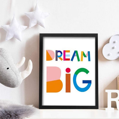 Framed Watercolor Words Inspirational Quote Art Prints Set of 3 (8”X10”)-Ready To Hang-Motivational Typography Canvas Painting，Believe in yourself- Dream Big- Be Kind Print For Classroom Decor