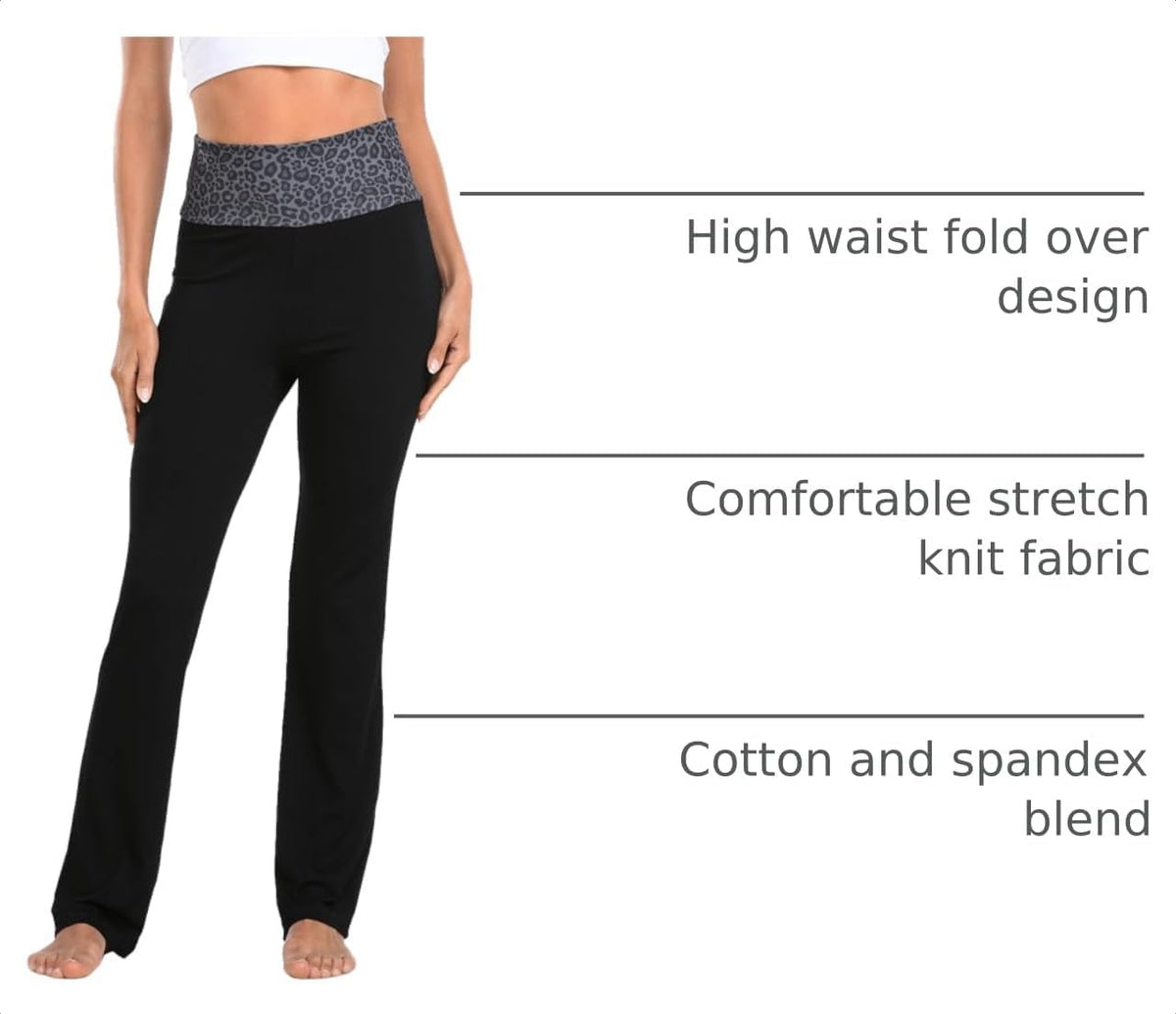 Women's Color Block Fold Over Waist Yoga Pants Flare Leg Workout Leggings