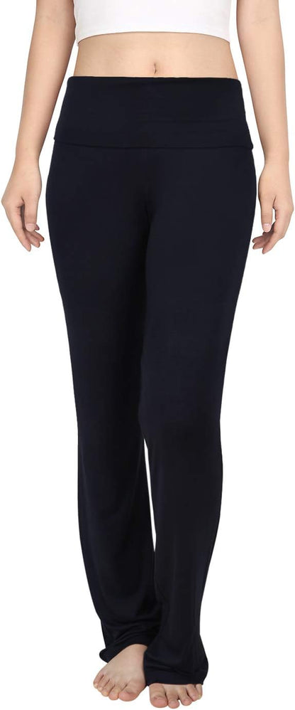 Women's Color Block Fold Over Waist Yoga Pants Flare Leg Workout Leggings