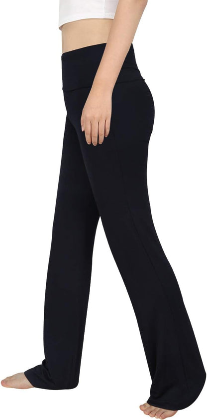 Women's Color Block Fold Over Waist Yoga Pants Flare Leg Workout Leggings