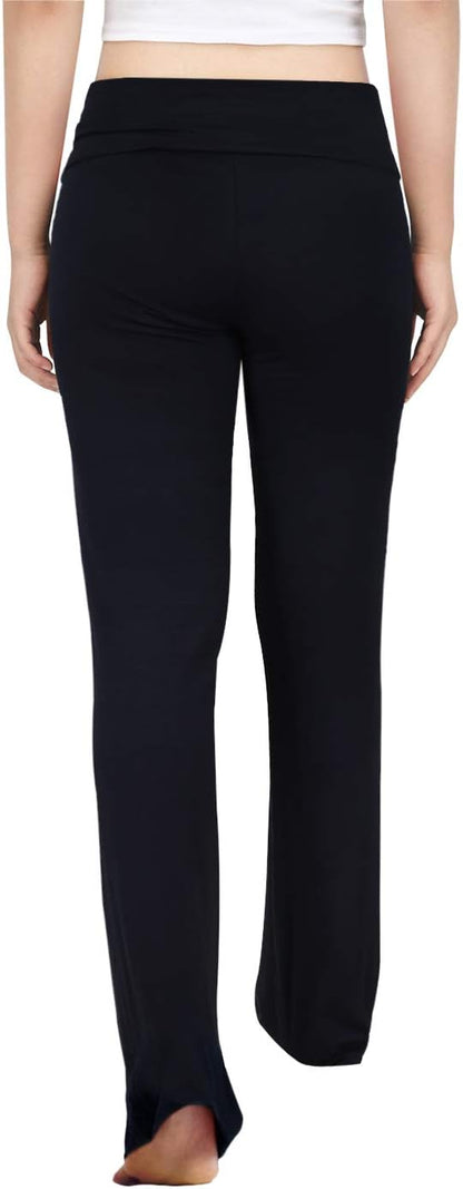 Women's Color Block Fold Over Waist Yoga Pants Flare Leg Workout Leggings