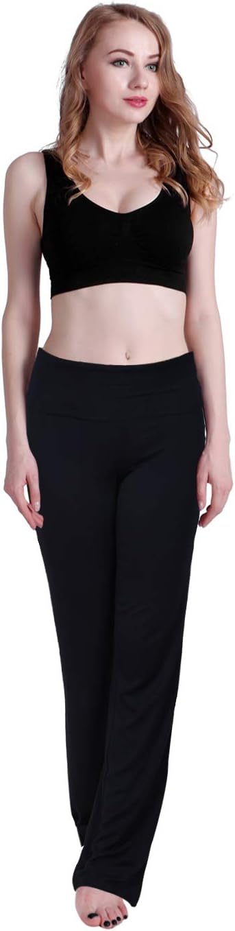 Women's Color Block Fold Over Waist Yoga Pants Flare Leg Workout Leggings