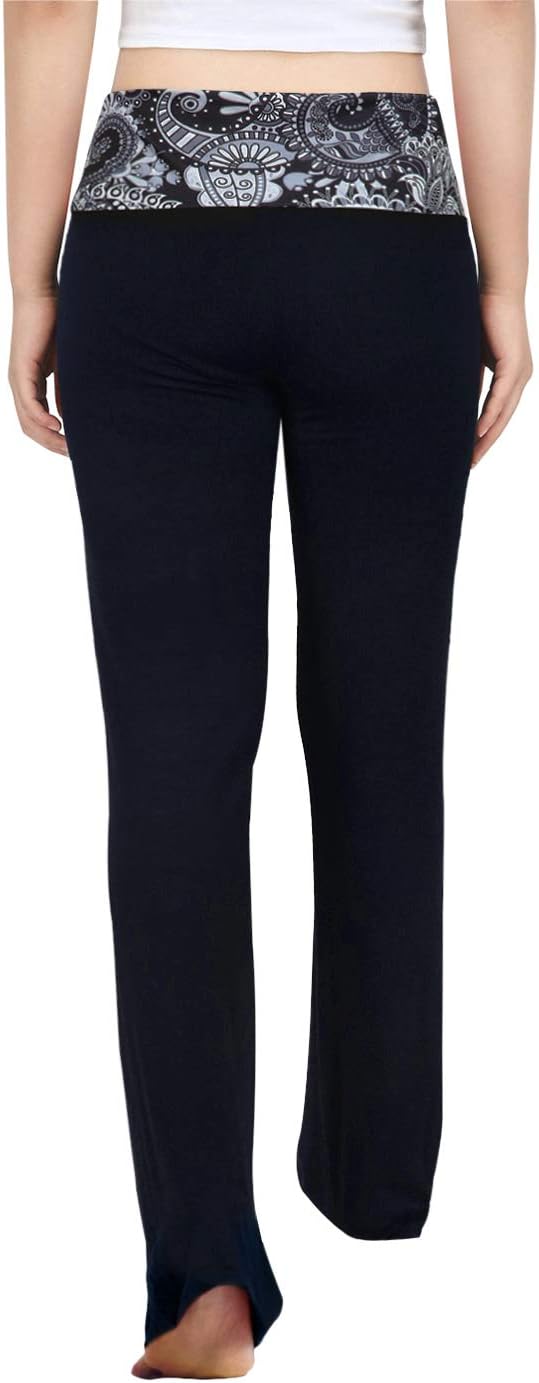 Women's Color Block Fold Over Waist Yoga Pants Flare Leg Workout Leggings