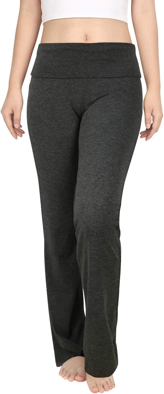 Women's Color Block Fold Over Waist Yoga Pants Flare Leg Workout Leggings