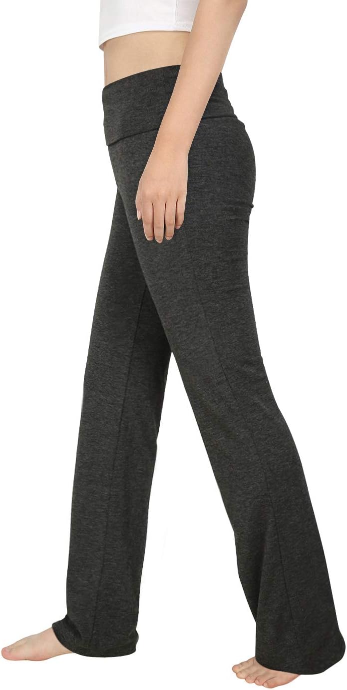 Women's Color Block Fold Over Waist Yoga Pants Flare Leg Workout Leggings