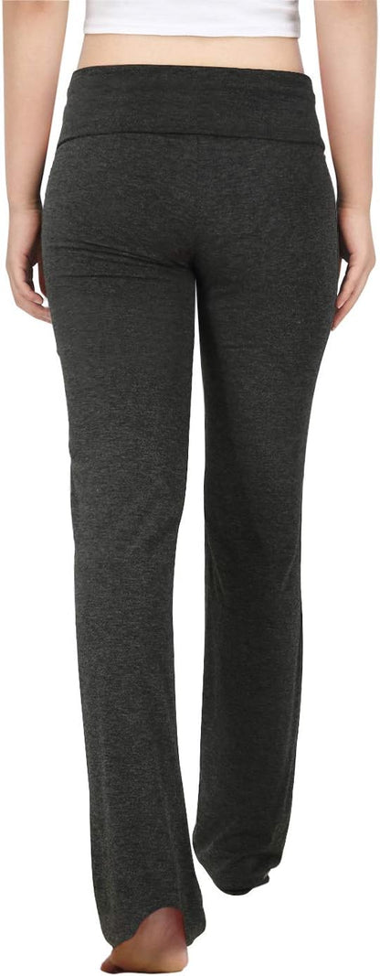 Women's Color Block Fold Over Waist Yoga Pants Flare Leg Workout Leggings