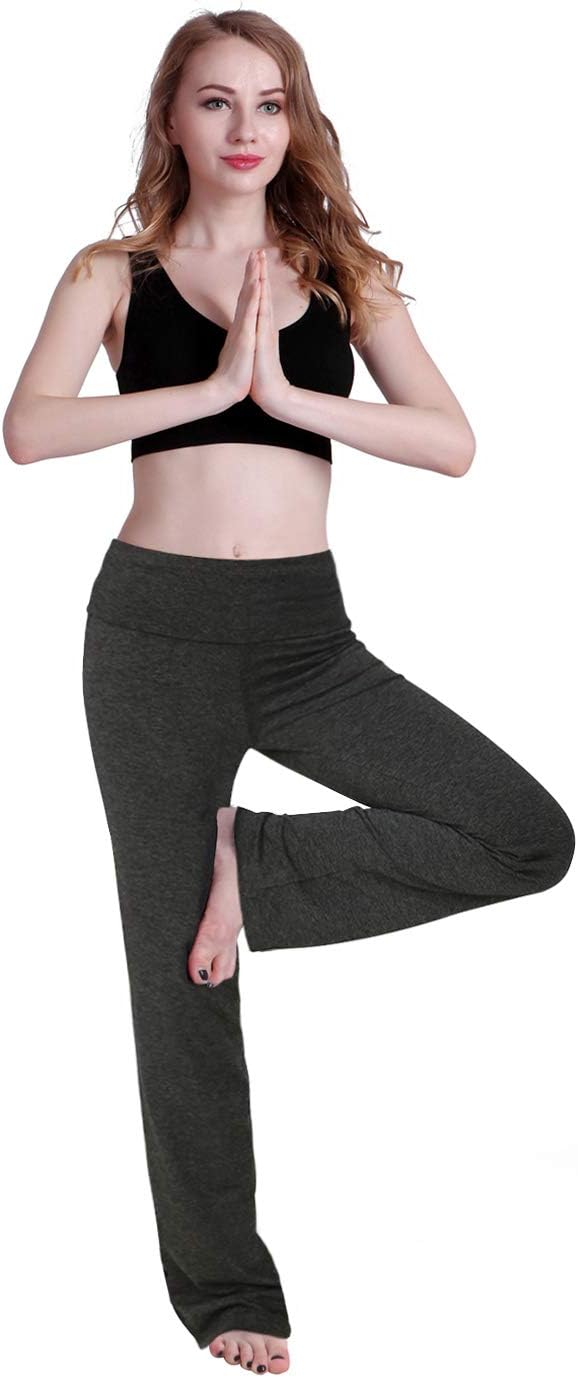 Women's Color Block Fold Over Waist Yoga Pants Flare Leg Workout Leggings