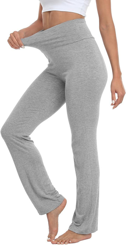 Women's Color Block Fold Over Waist Yoga Pants Flare Leg Workout Leggings