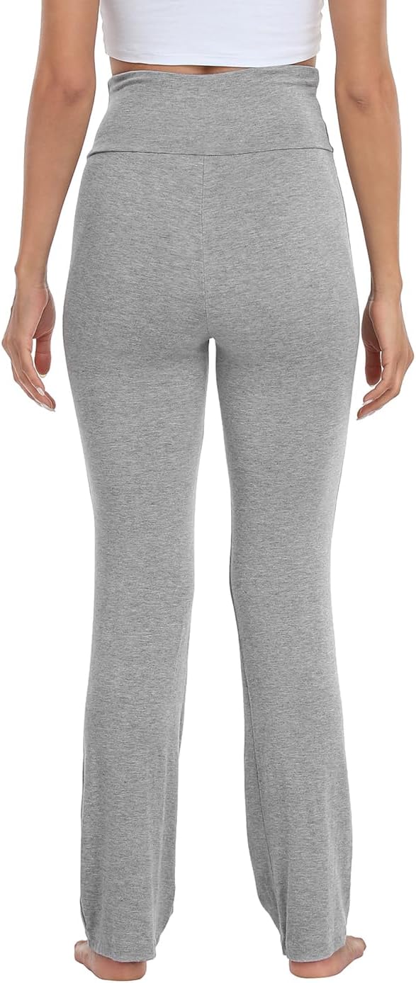 Women's Color Block Fold Over Waist Yoga Pants Flare Leg Workout Leggings