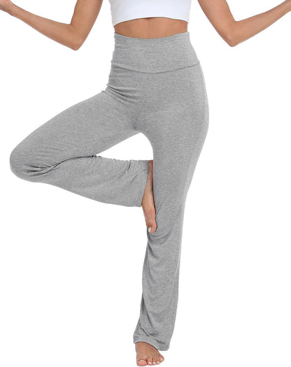 Women's Color Block Fold Over Waist Yoga Pants Flare Leg Workout Leggings
