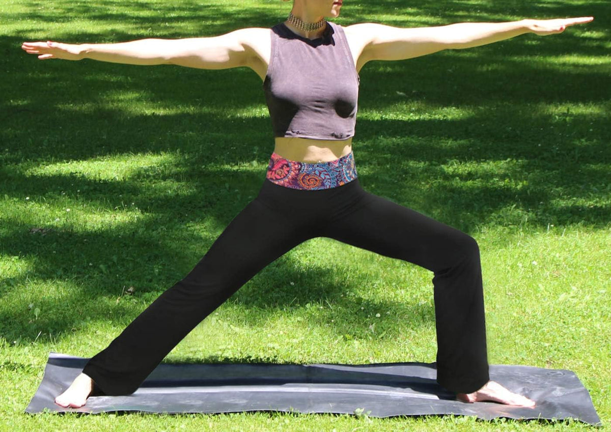 Women's Color Block Fold Over Waist Yoga Pants Flare Leg Workout Leggings