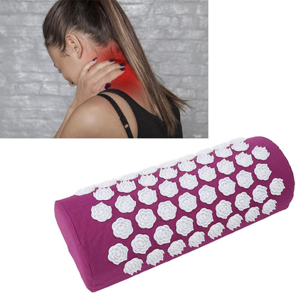 Neck and Back Massager Cushion with, Headaches, Migraines Relief Pillow, Ergonomic Floral Design, Made of ABS, Cotton (Purple)
