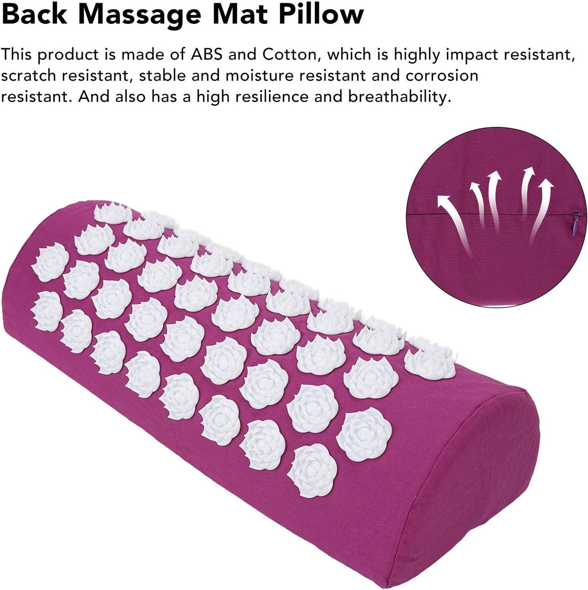 Neck and Back Massager Cushion with, Headaches, Migraines Relief Pillow, Ergonomic Floral Design, Made of ABS, Cotton (Purple)