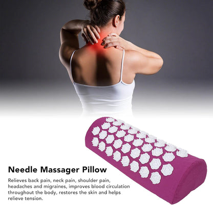 Neck and Back Massager Cushion with, Headaches, Migraines Relief Pillow, Ergonomic Floral Design, Made of ABS, Cotton (Purple)