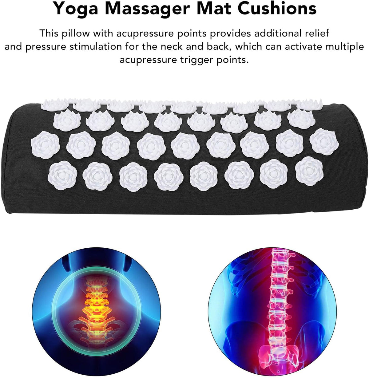 Neck and Back Massager Cushion with, Headaches, Migraines Relief Pillow, Ergonomic Floral Design, Made of ABS, Cotton (Purple)