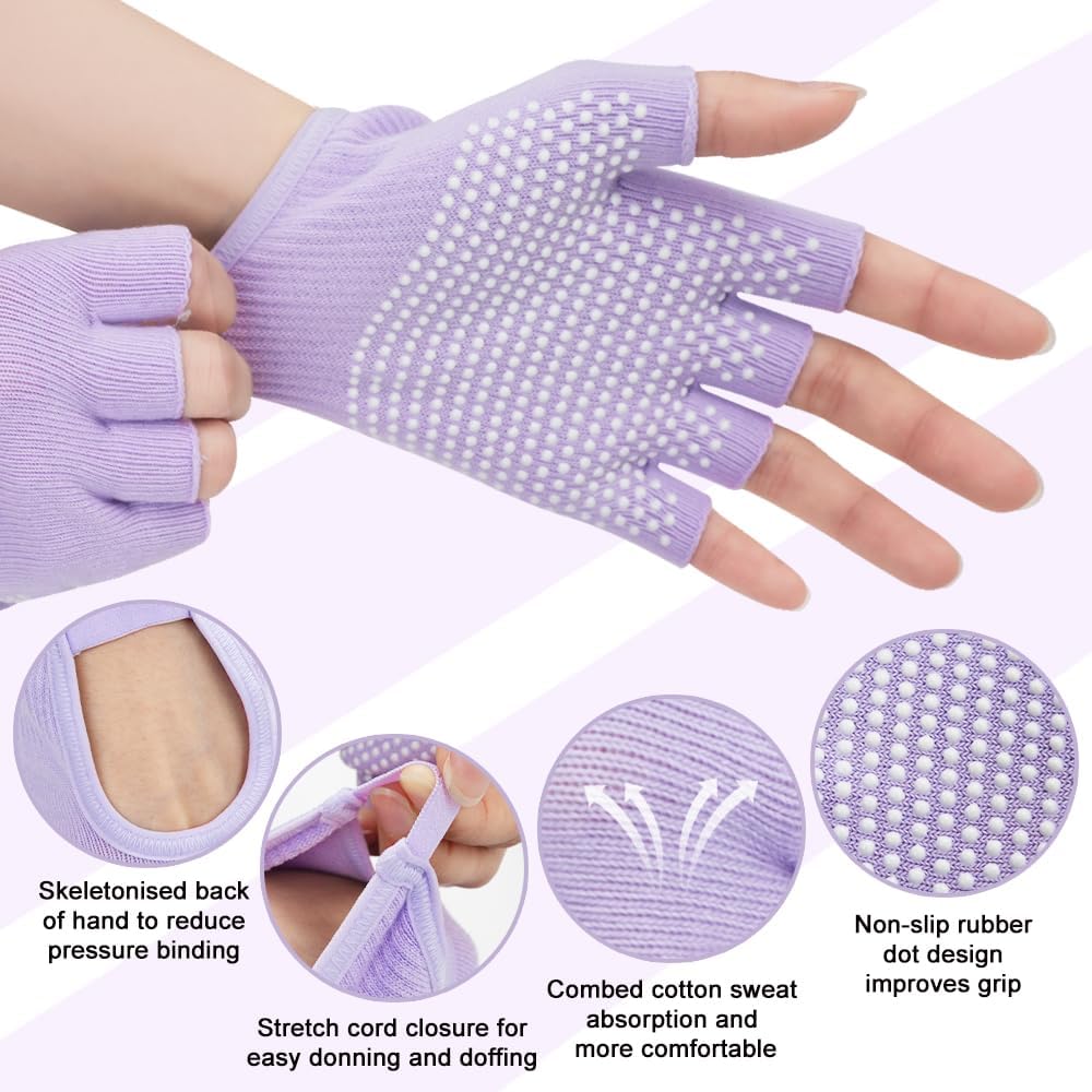 2 Pairs Non Slip Yoga Gloves Socks Set, Women Fingerless Gym Gloves and Pilates Socks for Fitness Exercise Yoga