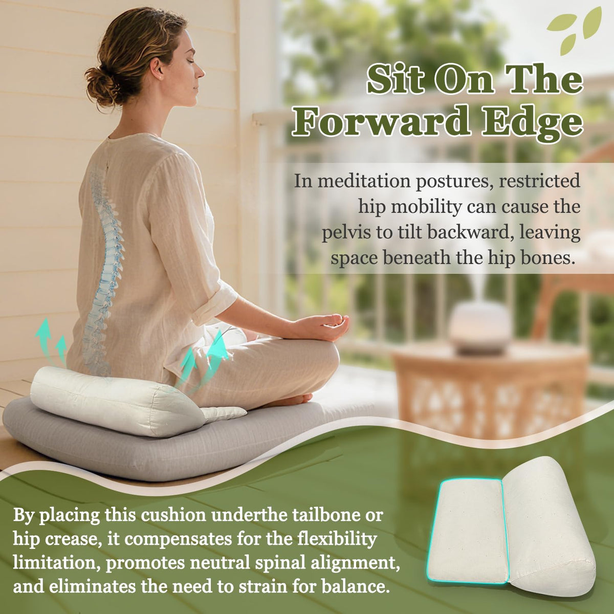 Meditation Cushion for Sitting on Floor Yoga Bolster Meditation Pillow Foldable and Multifunctional Floor Seat Cushions Ergonomics Tailbone Support Mat - Organic Cotton Cover