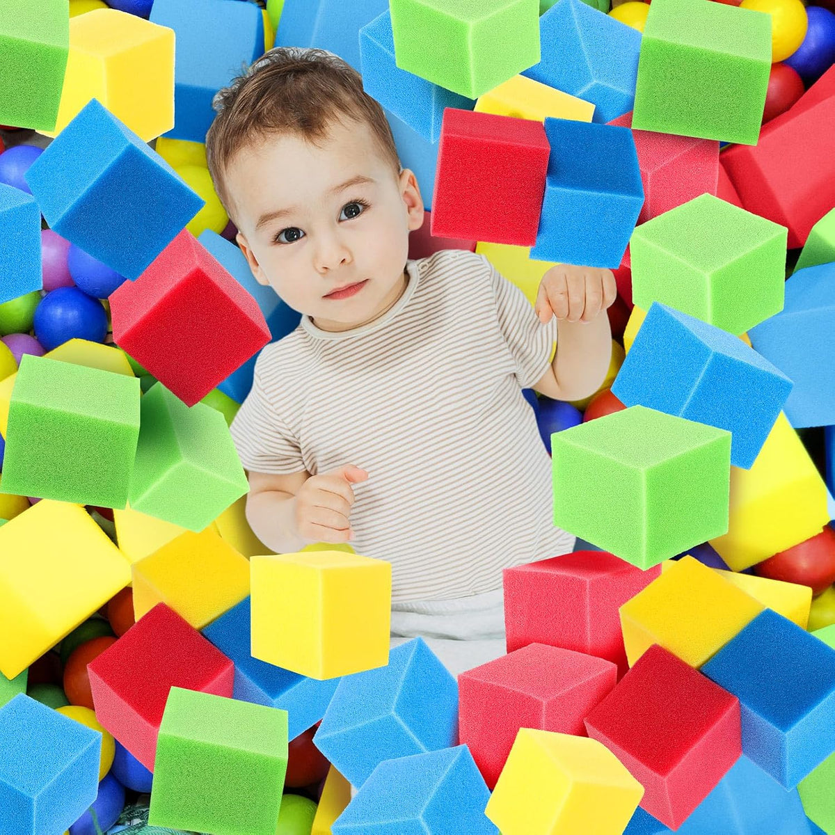 Foam Pit Cubes Blocks 3.1 x 3.1 x 3.1 Inch Colorful Flame Retardant Educational Autistic Building Blocks for Trampoline Arenas, Gymnastics, Parkour Courses Skateboard Parks Playground
