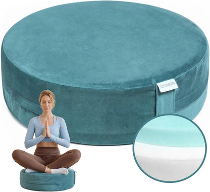 Meditation Cushion for Restorative Yoga, High-Density Yoga Bolster Pillow with Velvet Cover, Floor Cushion for Adults, Ideal for Posture Support, Pilates and Relaxation (Green)