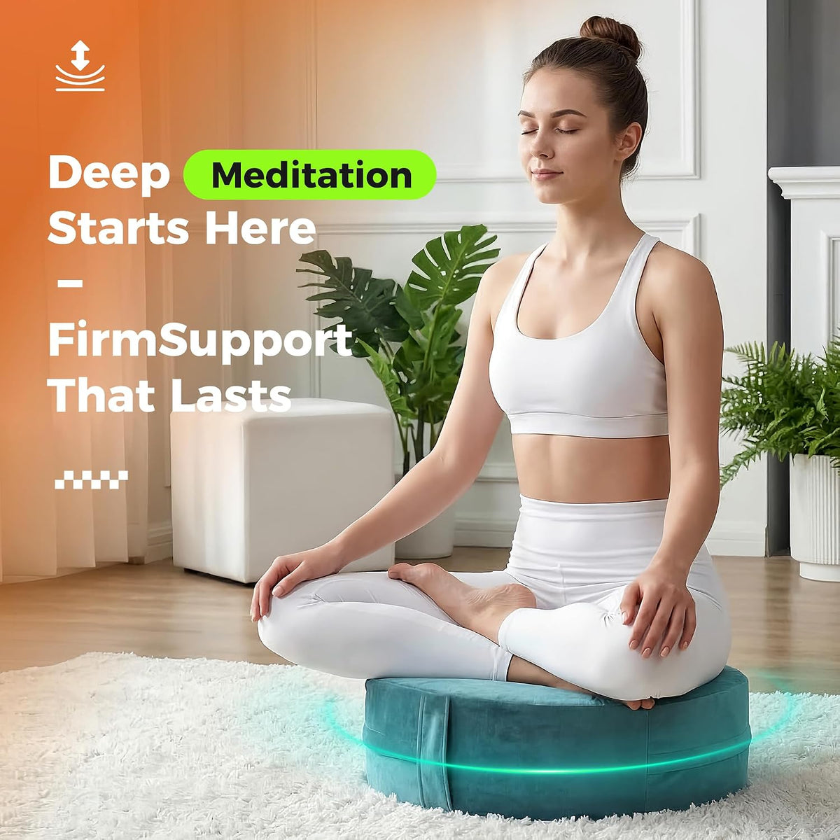 Meditation Cushion for Restorative Yoga, High-Density Yoga Bolster Pillow with Velvet Cover, Floor Cushion for Adults, Ideal for Posture Support, Pilates and Relaxation (Green)