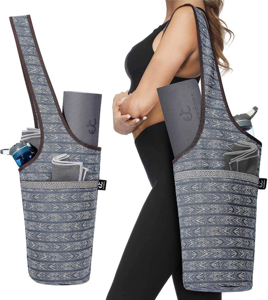 Canvas Yoga Mat Bag Fits Most Mats Yoga Bag with Large Storage Pockets to Hold More Accessories Ideal for Pilates Workout Gifts & Travel