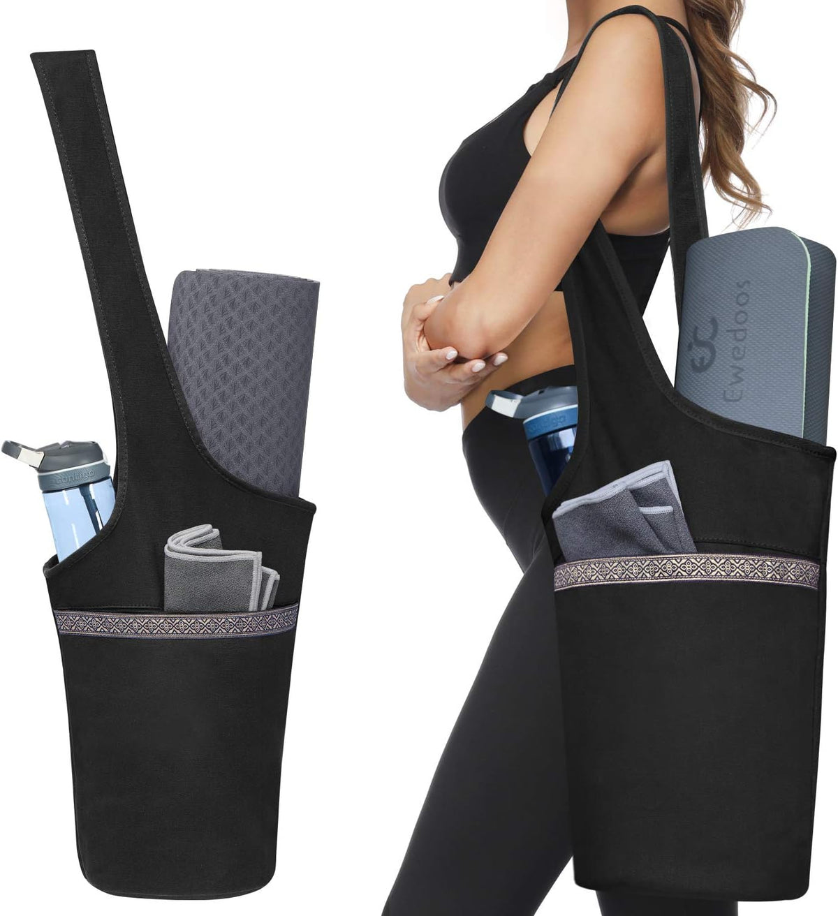 Canvas Yoga Mat Bag Fits Most Mats Yoga Bag with Large Storage Pockets to Hold More Accessories Ideal for Pilates Workout Gifts & Travel