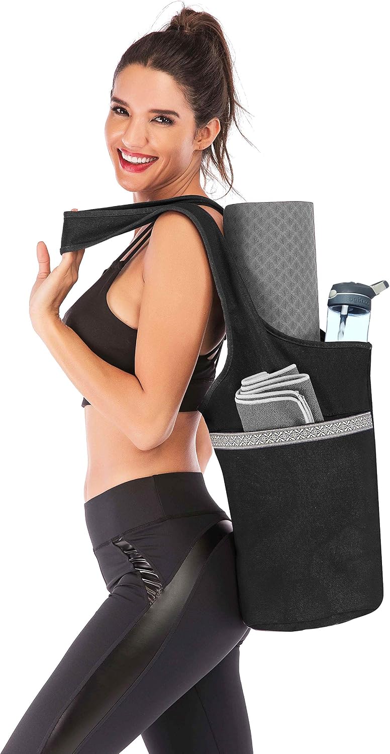Canvas Yoga Mat Bag Fits Most Mats Yoga Bag with Large Storage Pockets to Hold More Accessories Ideal for Pilates Workout Gifts & Travel
