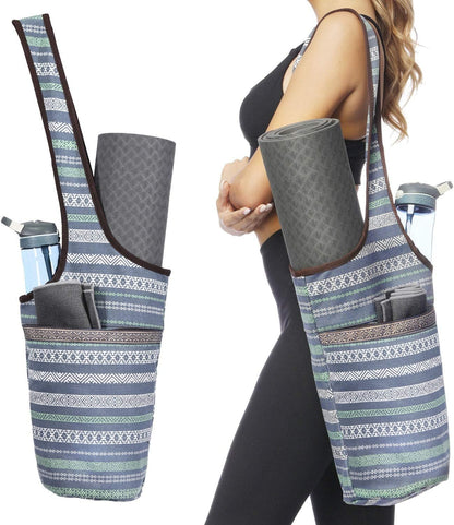 Canvas Yoga Mat Bag Fits Most Mats Yoga Bag with Large Storage Pockets to Hold More Accessories Ideal for Pilates Workout Gifts & Travel