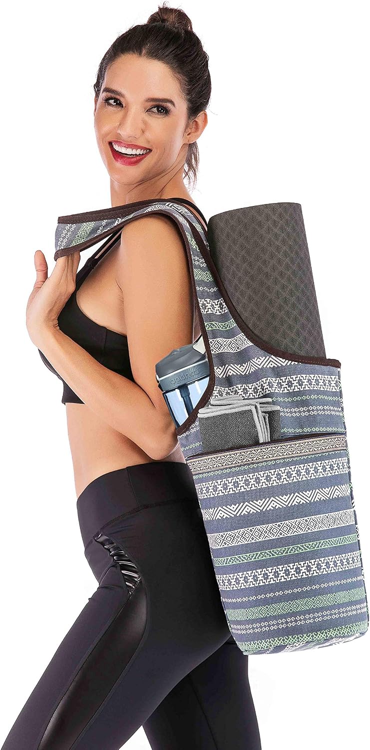 Canvas Yoga Mat Bag Fits Most Mats Yoga Bag with Large Storage Pockets to Hold More Accessories Ideal for Pilates Workout Gifts & Travel