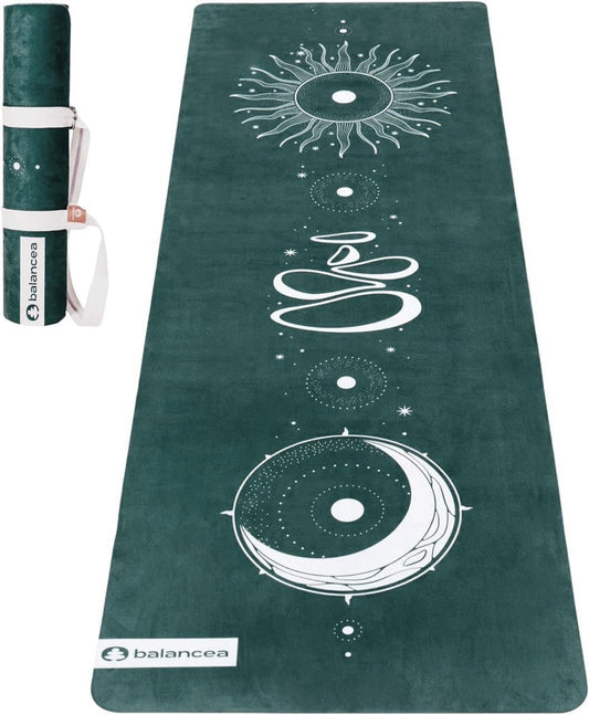 Yoga Mat With Strap 5mm Non Slip Suede & TPE - Eco-Friendly Fitness & Exercise Mat for Home Gym, Pilates, Hot Yoga, and Meditation - Lightweight Durable 72 x 24 inch Workout Mat for Women, Men