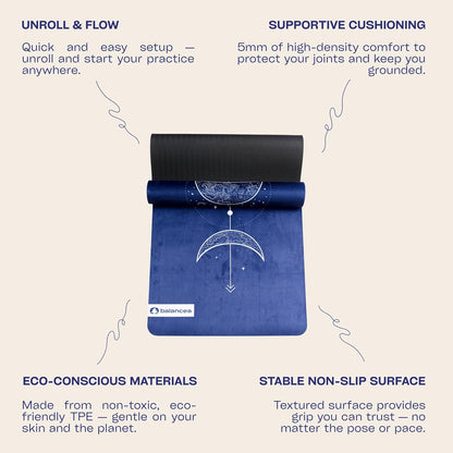 Yoga Mat With Strap 5mm Non Slip Suede & TPE - Eco-Friendly Fitness & Exercise Mat for Home Gym, Pilates, Hot Yoga, and Meditation - Lightweight Durable 72 x 24 inch Workout Mat for Women, Men