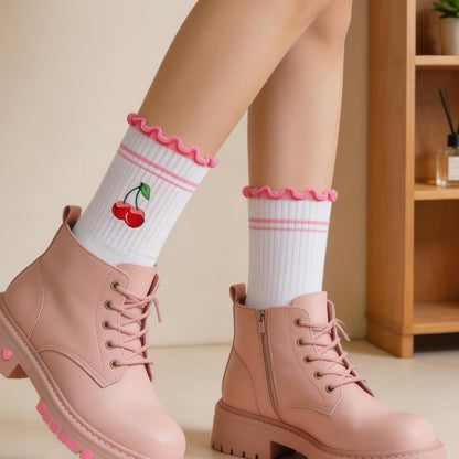 2 Pairs Cute Pilates Grip Socks for Women Bow Nonslip Ruffle Frilly Yoga Socks Cotton Crew Grippy Workout Ballet Sock