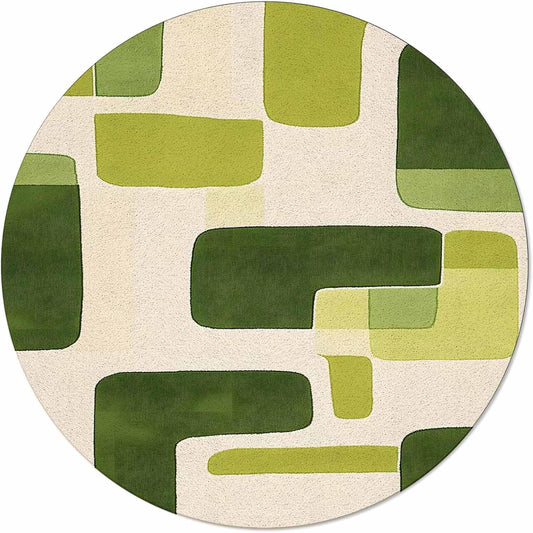 Green Round Area Rugs for Living Room Bedroom 5 ft Green Geometric Color Block Soft Carpet Floor Mat Yoga Mat Abstract Modern Non Slip Washable Rug for Nursery Entryway Home Decor