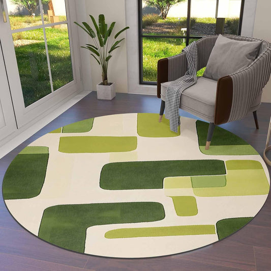 Green Round Area Rugs for Living Room Bedroom 5 ft Green Geometric Color Block Soft Carpet Floor Mat Yoga Mat Abstract Modern Non Slip Washable Rug for Nursery Entryway Home Decor