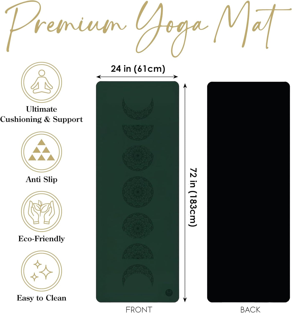 4.5mm Non Slip Yoga Mat with Strap, PU Top & Rubber Base Exercise Mat for Yoga, Pilates, Hot Yoga, Fitness, Stretching & Home Workout