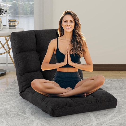 24 Inch Extra Wide Oversized Folding Floor Chair with Back Support, 6-Position Adjustable Folding Floor Chair, Floor Gaming Chair for Adults, Comfortable Floor Seat