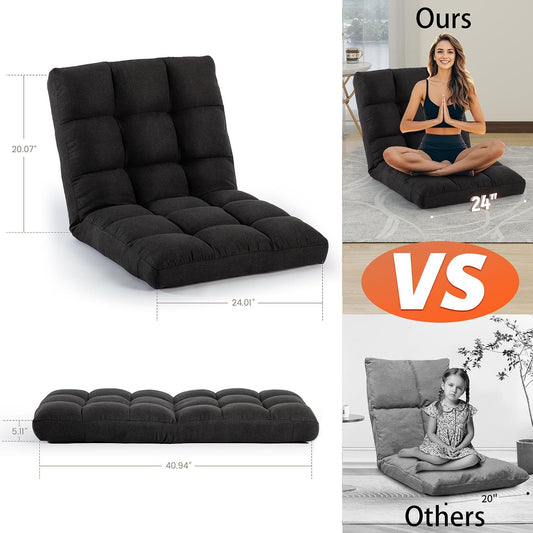 24 Inch Extra Wide Oversized Folding Floor Chair with Back Support, 6-Position Adjustable Folding Floor Chair, Floor Gaming Chair for Adults, Comfortable Floor Seat