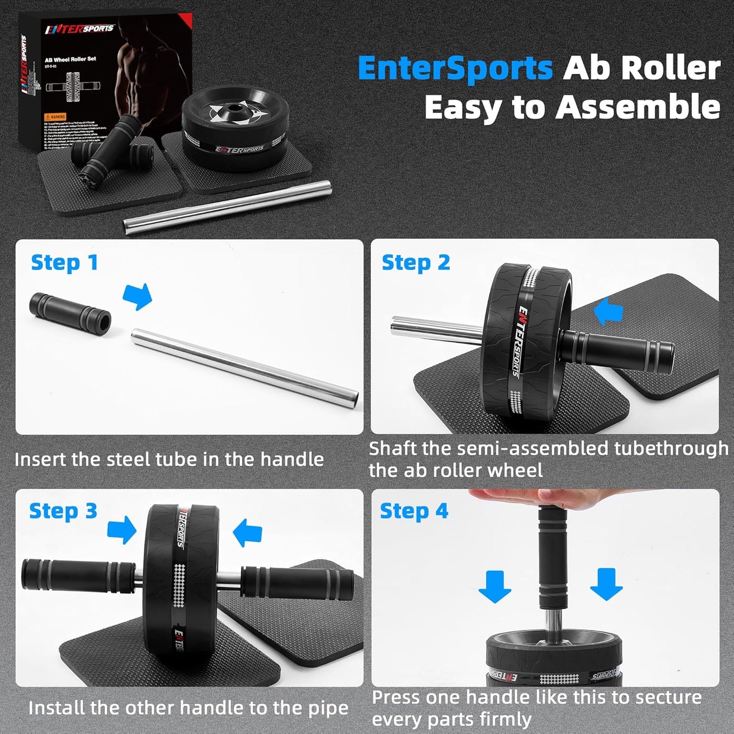 Ab Roller Wheel for Abs Workout - Abdominal Exercise Equipment with 2 Knee Pads for Home Gym, Core Strength Training, Fitness Equipment for Men & Women