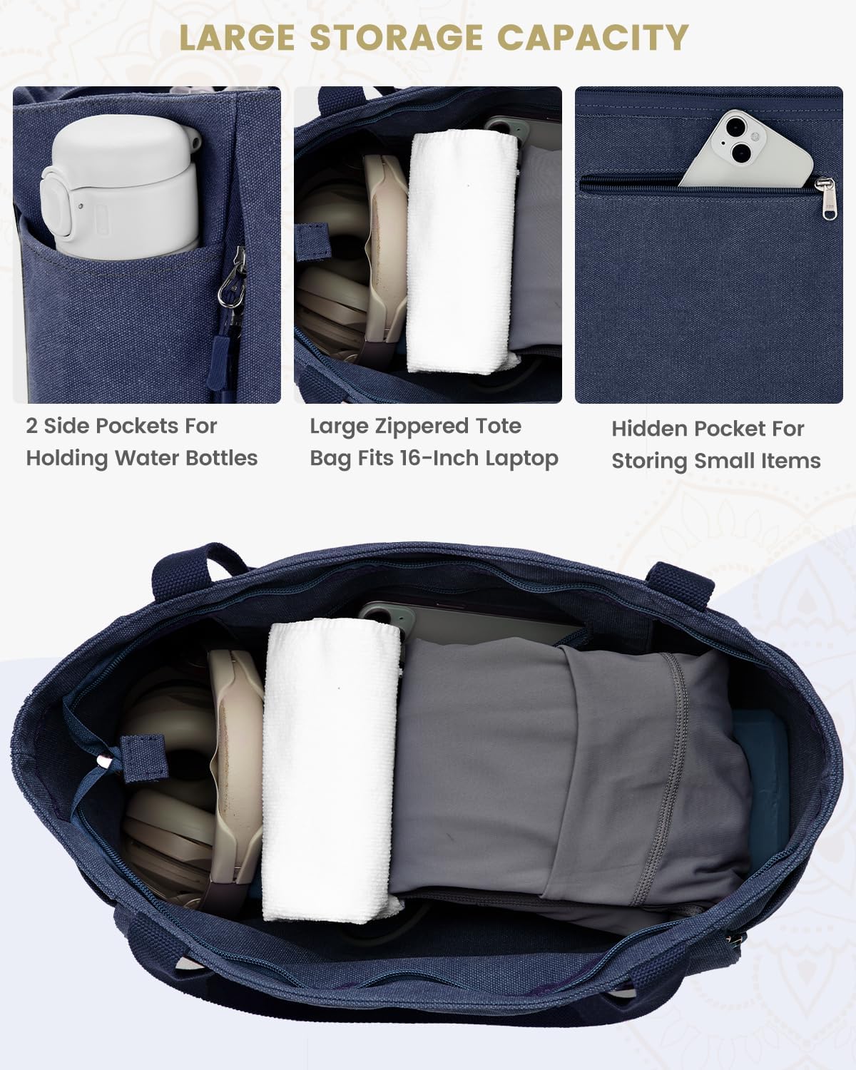 Yoga Mat Bag with Zipper Mat Carrier Canvas Gym Tote