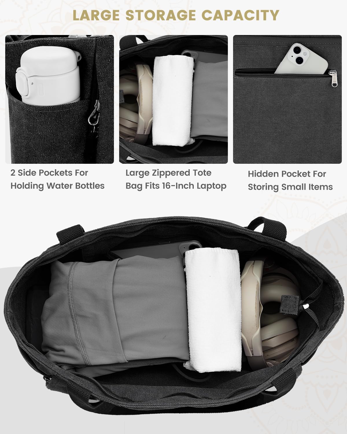 Yoga Mat Bag with Zipper Mat Carrier Canvas Gym Tote