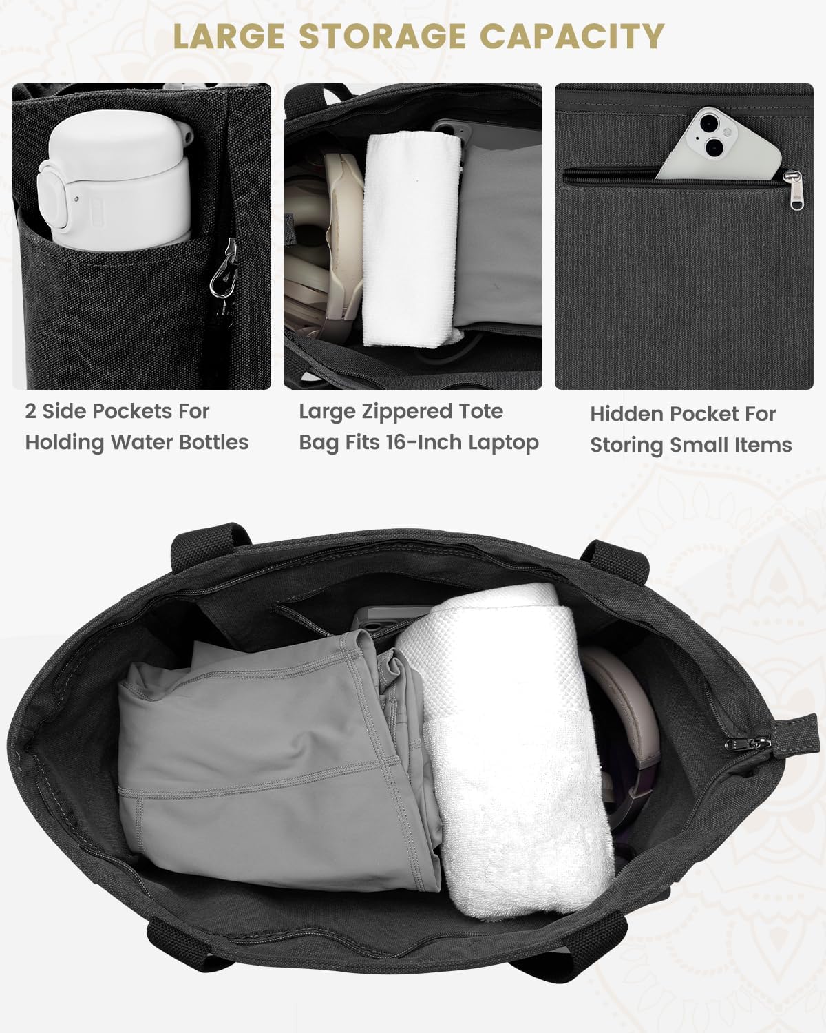 Yoga Mat Bag with Zipper Mat Carrier Canvas Gym Tote