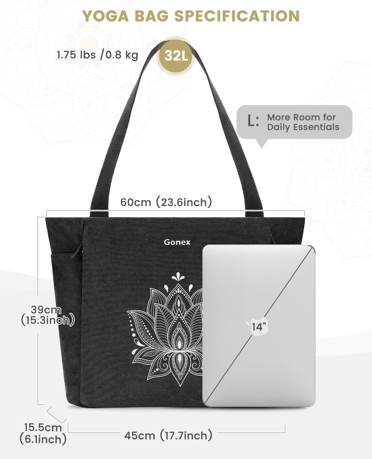 Yoga Mat Bag with Zipper Mat Carrier Canvas Gym Tote