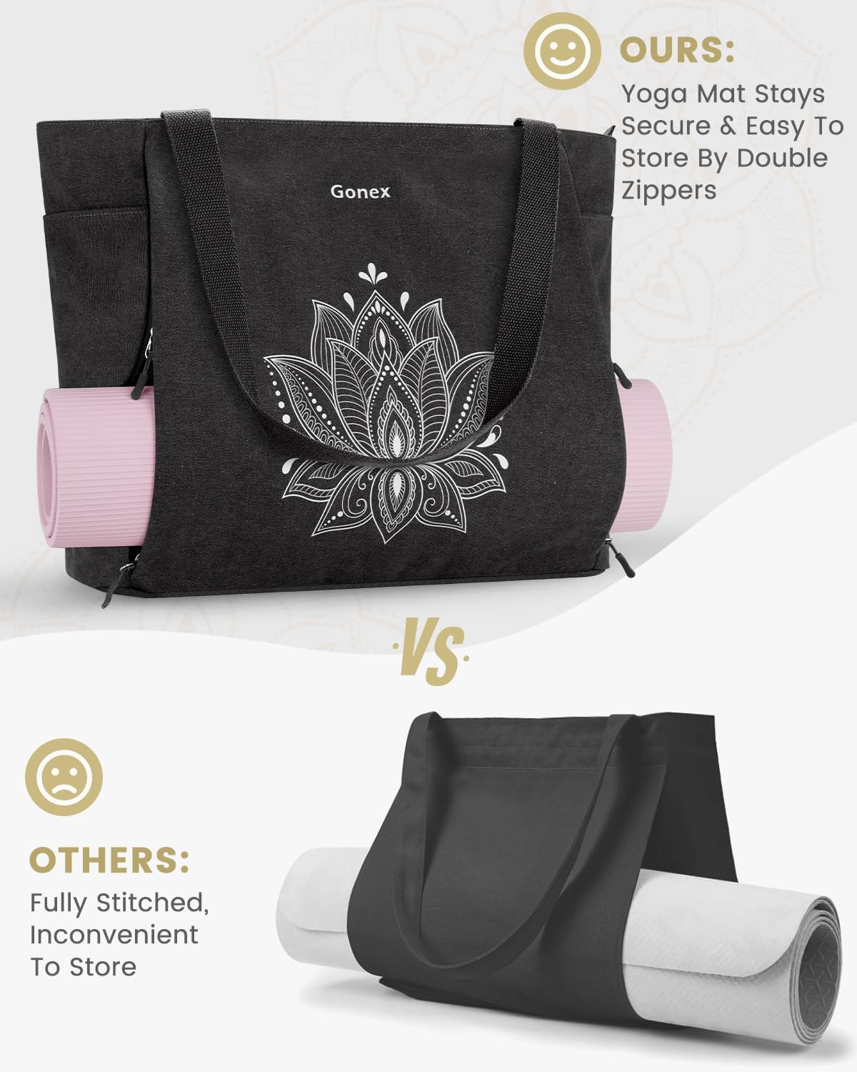 Yoga Mat Bag with Zipper Mat Carrier Canvas Gym Tote