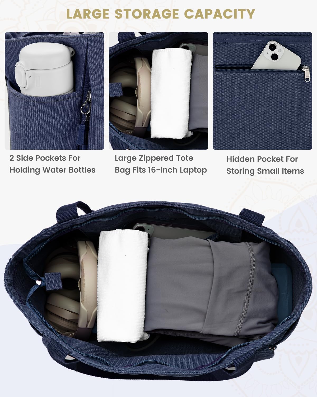 Yoga Mat Bag with Zipper Mat Carrier Canvas Gym Tote