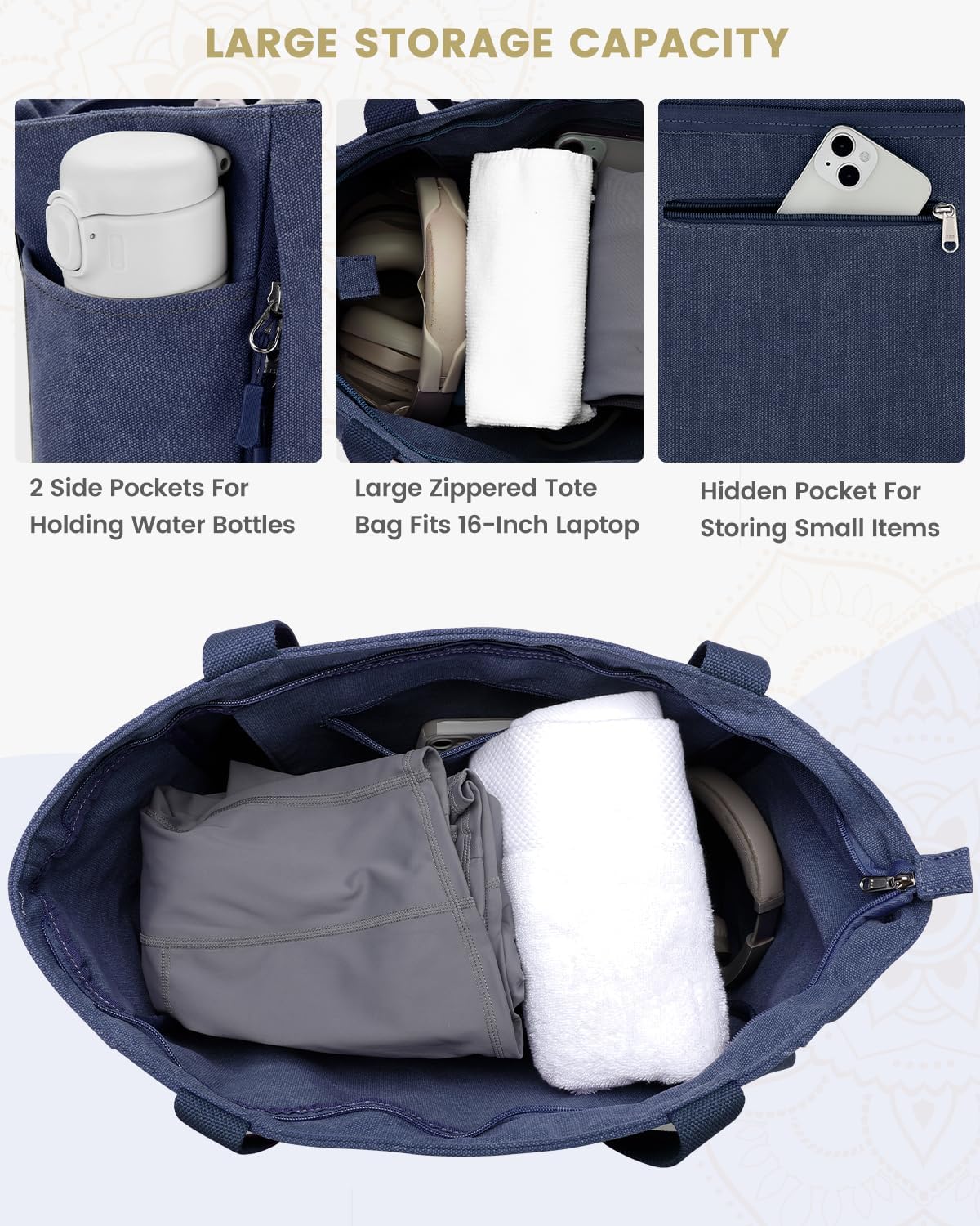 Yoga Mat Bag with Zipper Mat Carrier Canvas Gym Tote