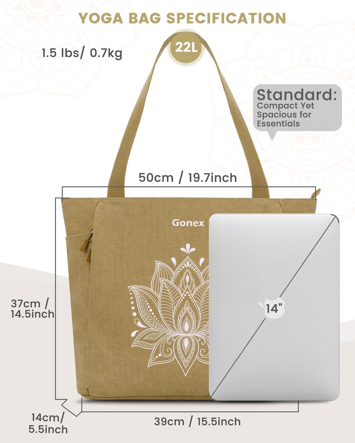 Yoga Mat Bag with Zipper Mat Carrier Canvas Gym Tote