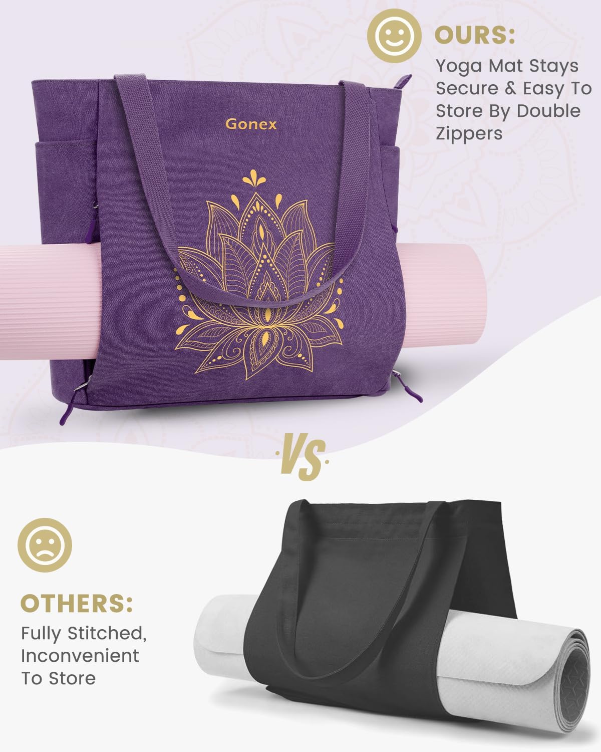 Yoga Mat Bag with Zipper Mat Carrier Canvas Gym Tote