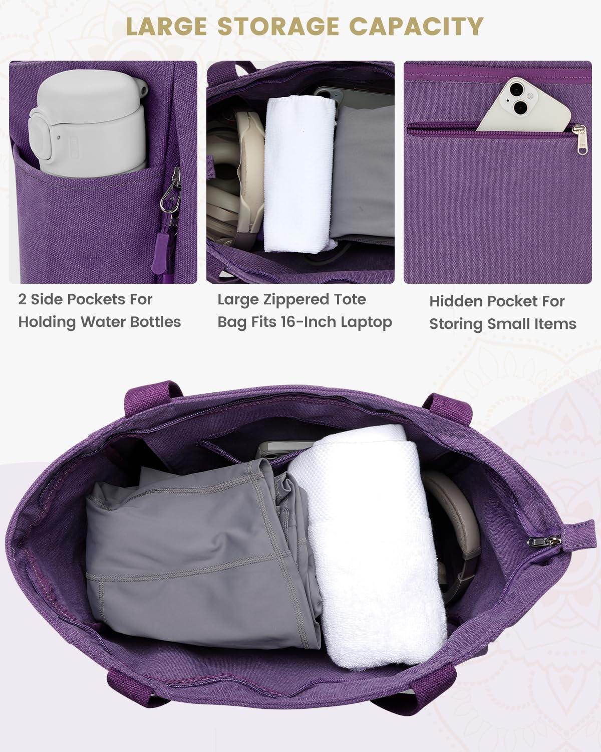 Yoga Mat Bag with Zipper Mat Carrier Canvas Gym Tote