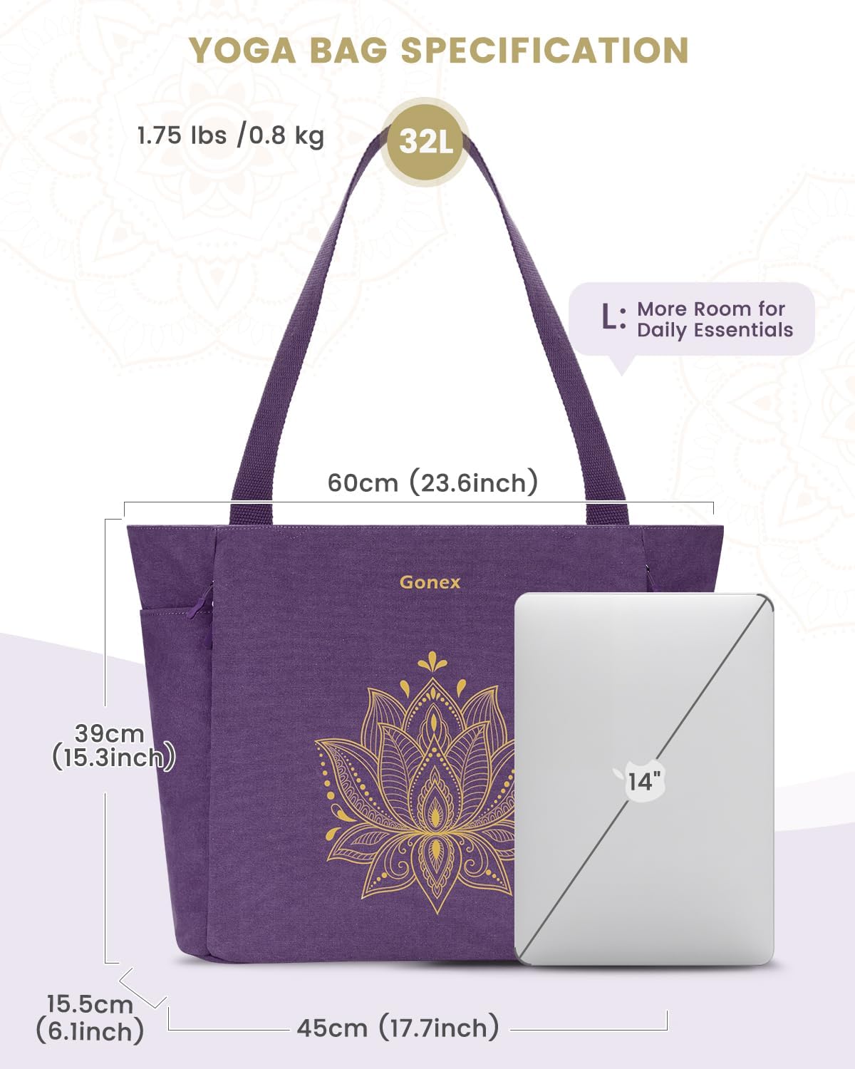 Yoga Mat Bag with Zipper Mat Carrier Canvas Gym Tote